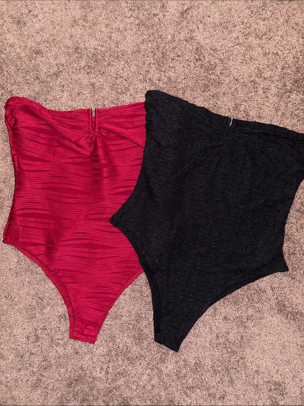 SHEIN Red and Black Strapless Lace & Textured Bodysuits